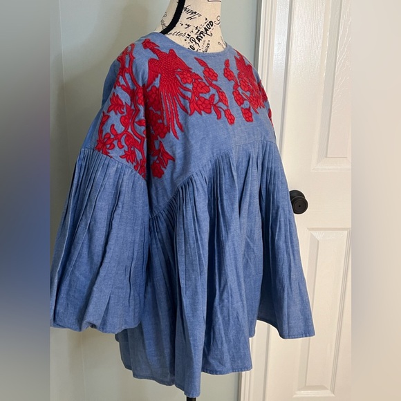Hermant & Nandita Boho Blue Floral Red Embroidered | Size S | Flowy | Like New - Picture 8 of 14